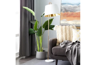 60" Gold Stand With White Shade Floor Lamp