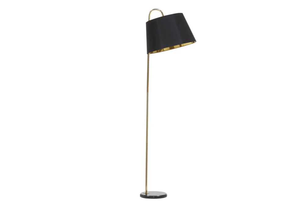 60" Gold Stand With Black Shade Floor Lamp