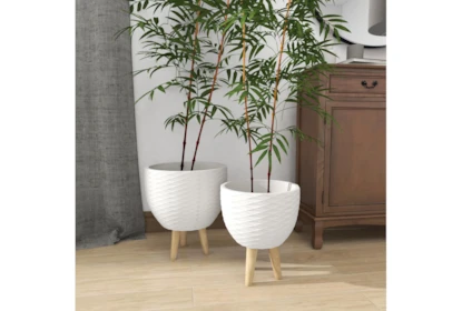 White Ceramic Planter Set Of 2 - Room
