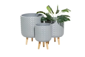 Grey Modern Wood Planter Set Of 3