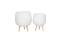 White Wood Planter Set Of 2 - Front