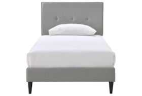 Twin Grey Button Detail Mid Century Upholstered Platform Bed
