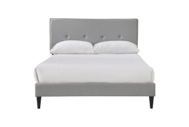 Full Grey Button Detail Mid Century Upholstered Platform Bed