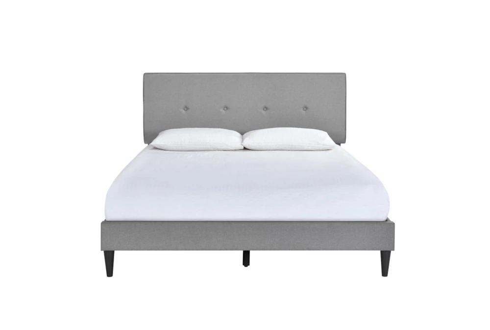 Queen Grey Button Detail Mid Century Upholstered Platform Bed