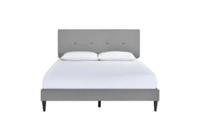 Queen Grey Button Detail Mid Century Upholstered Platform Bed