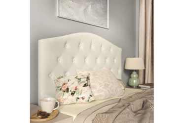 Twin Ivory Button Diamond Tufted Shaped Upholstered Headboard