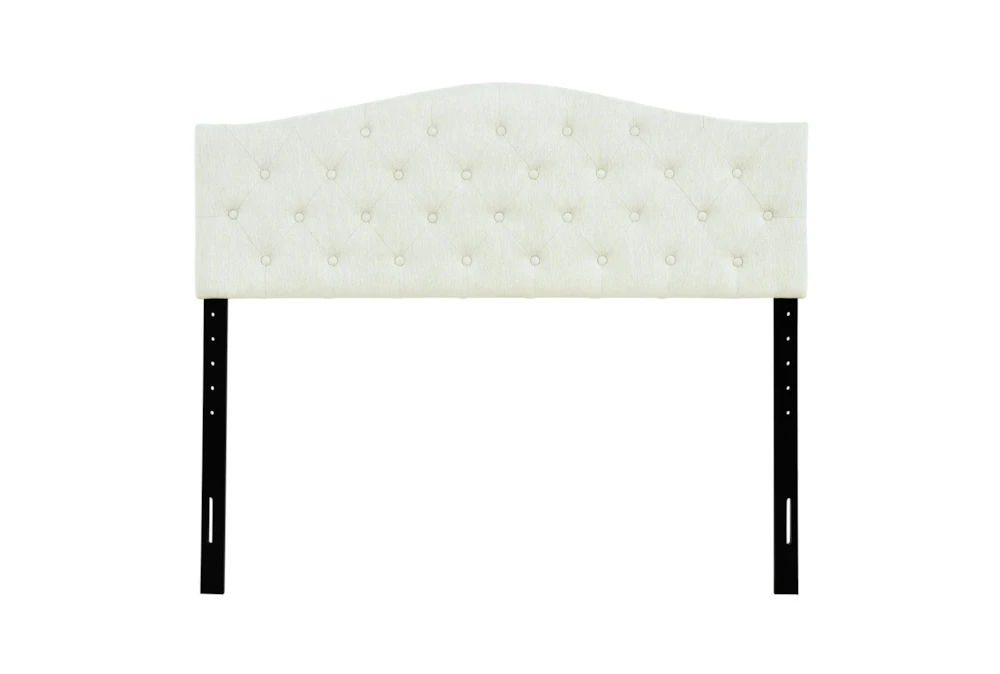 Eastern King Beige Button Diamond Tufted Shaped Upholstered Headboard