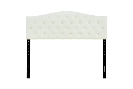 King Ivory Button Diamond Tufted Shaped Upholstered Headboard