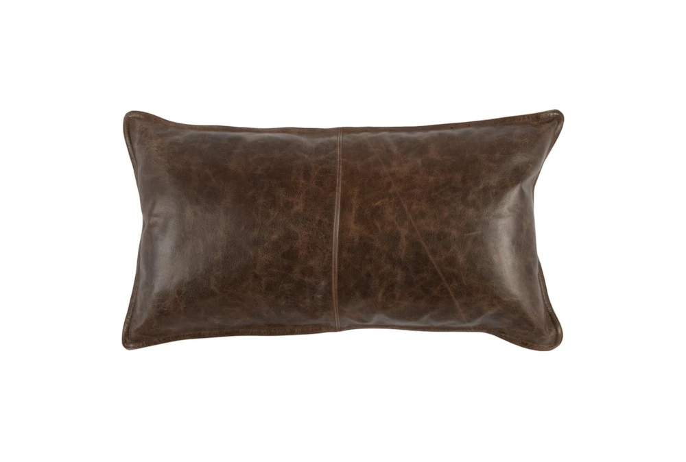 14X26 Chocolate Brown Pieced Leather Lumbar Throw Pillow