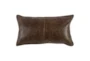 14X26 Chocolate Brown Pieced Leather Lumbar Throw Pillow - Signature