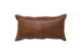 14X26 Cognac Brown Pieced Leather Lumbar Throw Pillow - Signature
