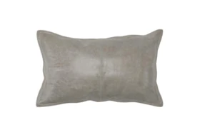 14X26 Gray Pieced Leather Lumbar Throw Pillow