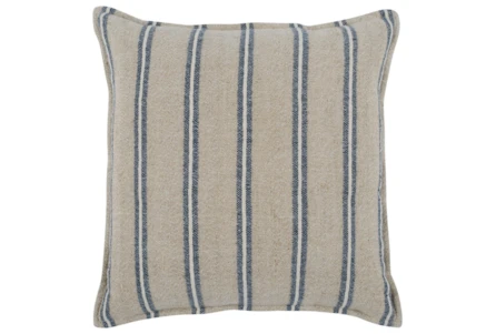 20X20 Blue + Natural Awning Stripe Throw Pillow