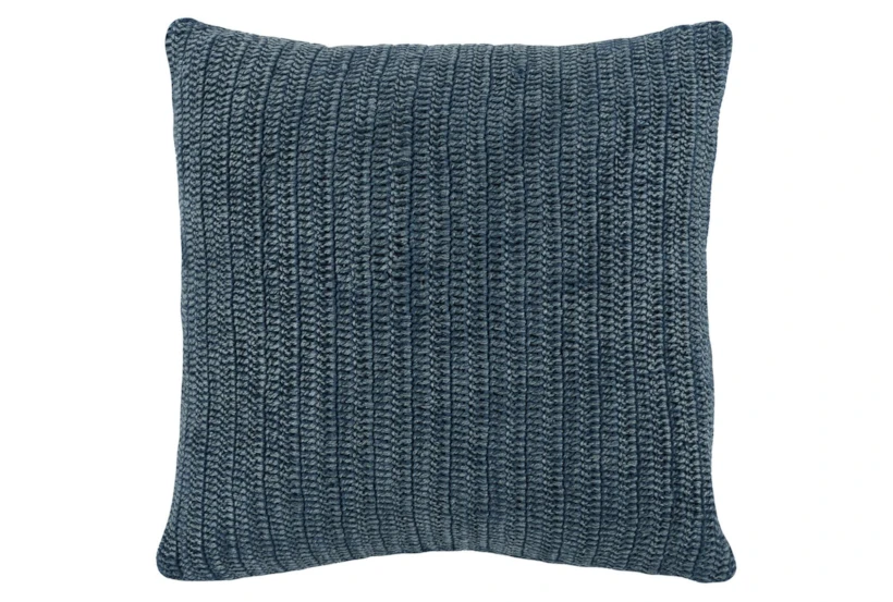 22X22 Blue Stonewashed Flax Linen Woven Throw Pillow - 360