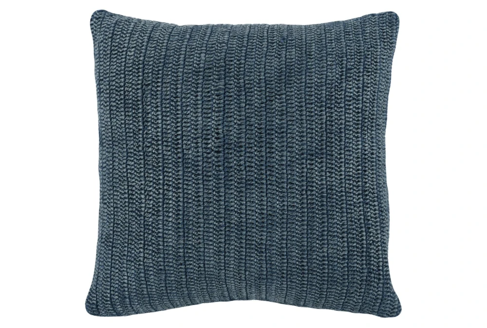 22X22 Blue Stonewashed Flax Linen Woven Throw Pillow