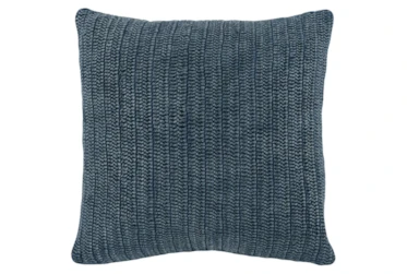 22X22 Blue Stonewashed Flax Linen Woven Throw Pillow