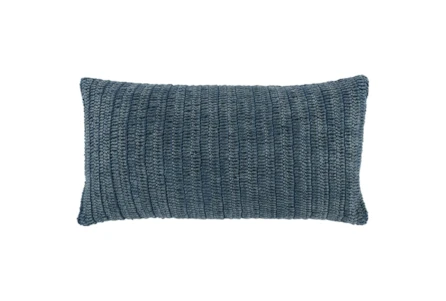 14X26 Blue Stonewashed Flax Linen Woven Lumbar Throw Pillow