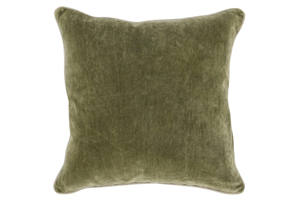 22X22 Moss Green Stonewashed Velvet Throw Pillow