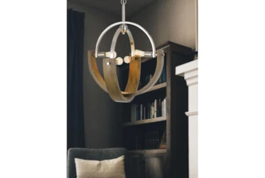 28X36 Metal And Wood 4 Light Orb Chandelier