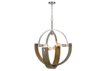 28X36 Metal And Wood 4 Light Orb Chandelier