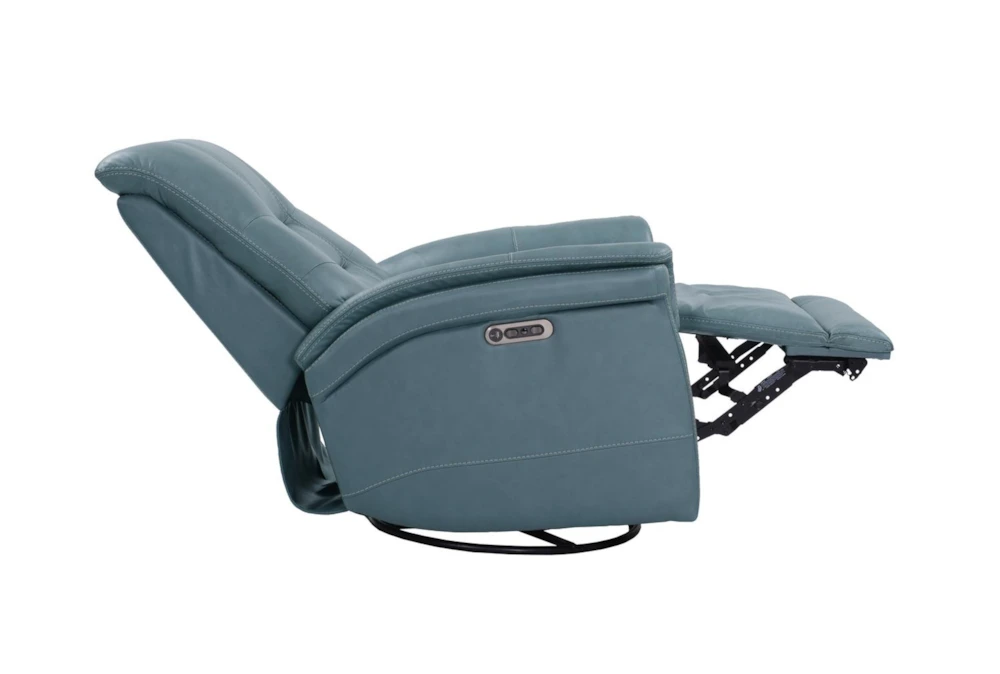 Crew Azure Leather Power Swivel Glider Recliner with Built-In Battery, Power Headrest & USB