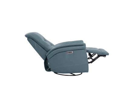 Crew Azure Leather Power Swivel Glider Recliner with Built-In Battery, Power Headrest & USB