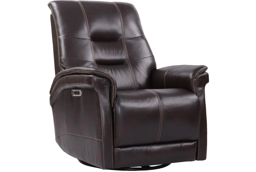 Crew Coffee Leather Power Swivel Glider Recliner with Built-In Battery, Power Headrest & USB