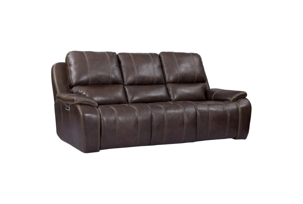 Grady Walnut 88" Leather Power Sofa With Power Headrest & Usb