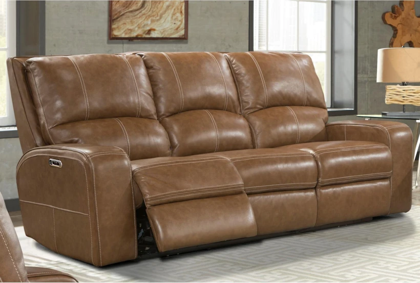 latimer brown faux leather power reclining sofa