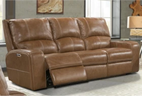 Briggs Bourbon Leather 88" Power Reclining Sofa With Power Headrest & USB