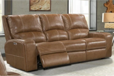 Briggs Bourbon Leather 88" Power Reclining Sofa With Power Headrest & USB