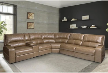 Briggs Bourbon Leather 130" 6 Piece Power Reclining Modular Sectional With Power Headrest & USB