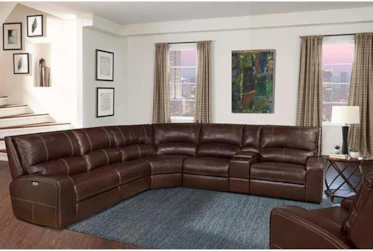 Briggs Clydesdale 130" 6 Piece Leather Power Reclining Sectional With Power Headrest & Usb