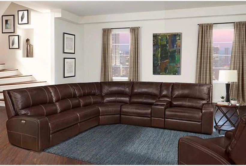 Briggs Clydesdale 130" 6 Piece Leather Power Reclining Sectional With Power Headrest & Usb - 360