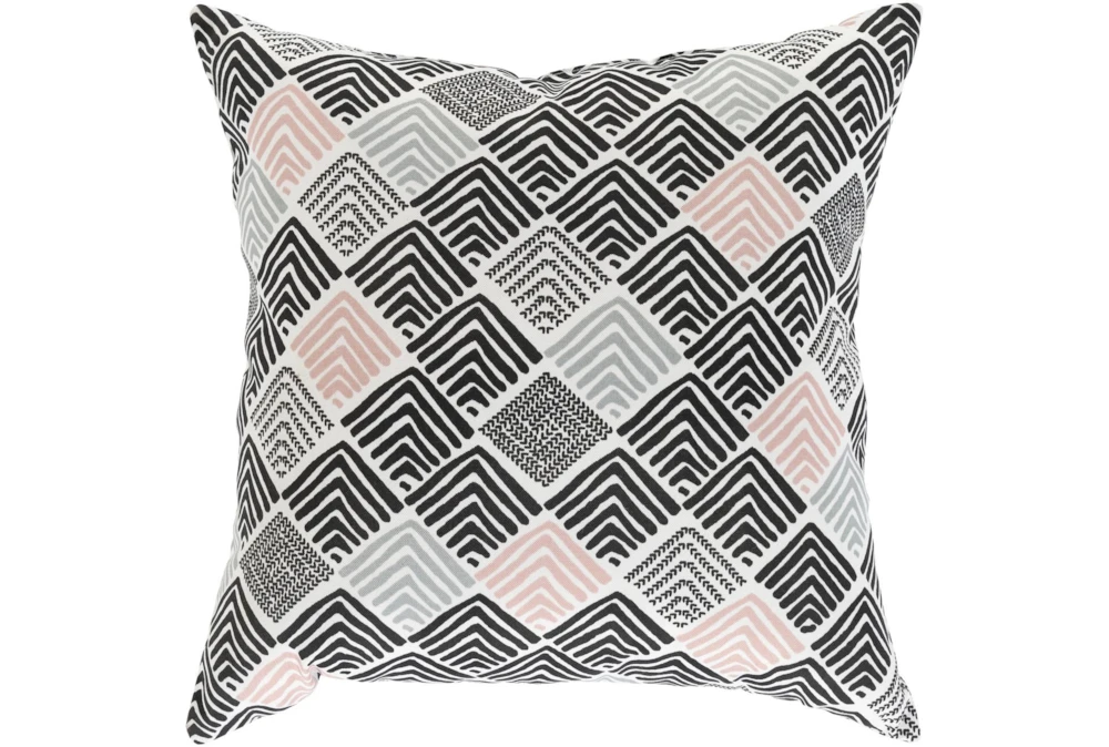 Outdoor Accent Pillow-Black And Coral Geo Squares 16X16