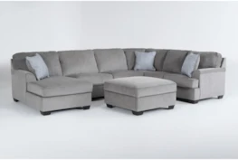 Calvin Alloy 3 Piece 137" Sectional With Left Arm Facing Chaise And Ottoman