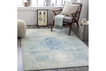 5'3"X7'3" Outdoor Rug-Green With Blue Diamond