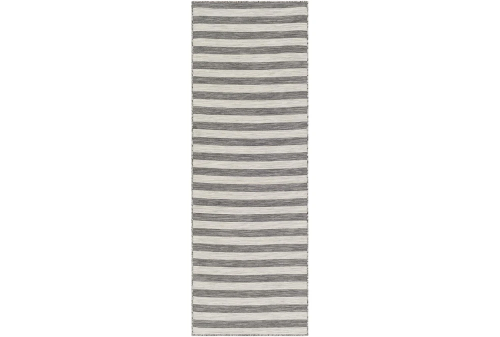 2'7"X12' Outdoor Rug-Light Grey & White Thin Stripe