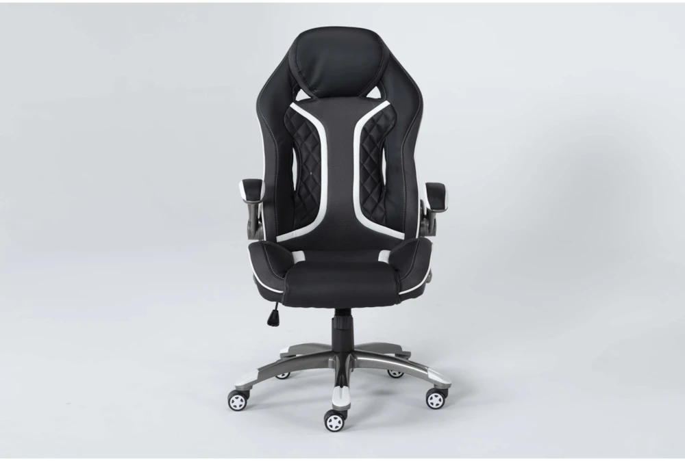 Zeus Black Gaming Chair with White Trim