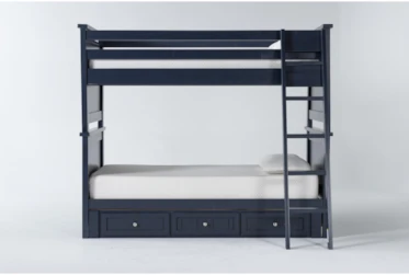 Mateo Blue Twin Over Twin Bunk Bed With 3 Drawer Storage Unit
