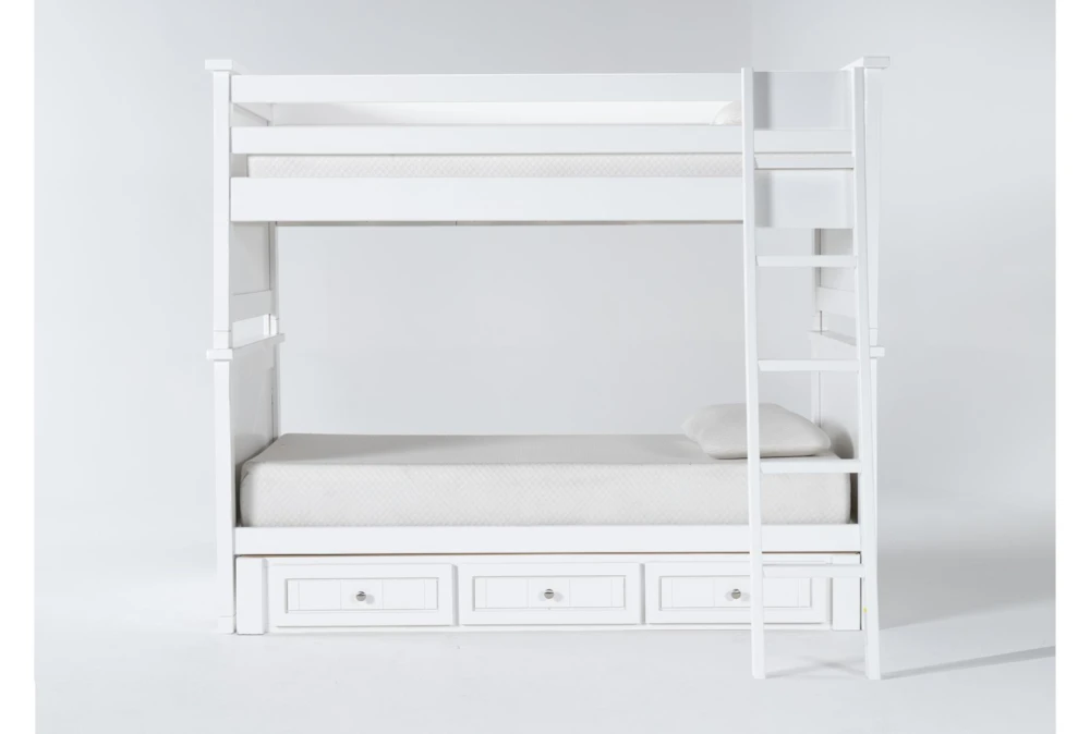 Mateo White Twin Over Twin Bunk Bed With 3 Drawer Storage Unit