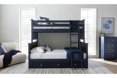 Mateo Blue Twin Over Full Bunk Bed With 3 Drawer Storage Unit