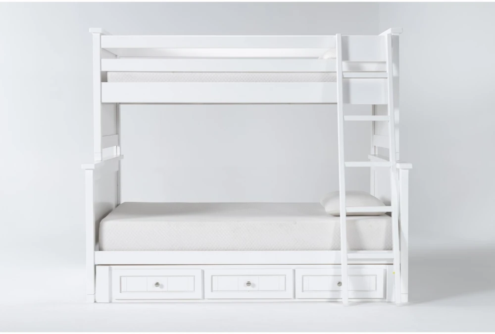 Mateo White Twin Over Full Bunk Bed With 3 Drawer Storage Unit