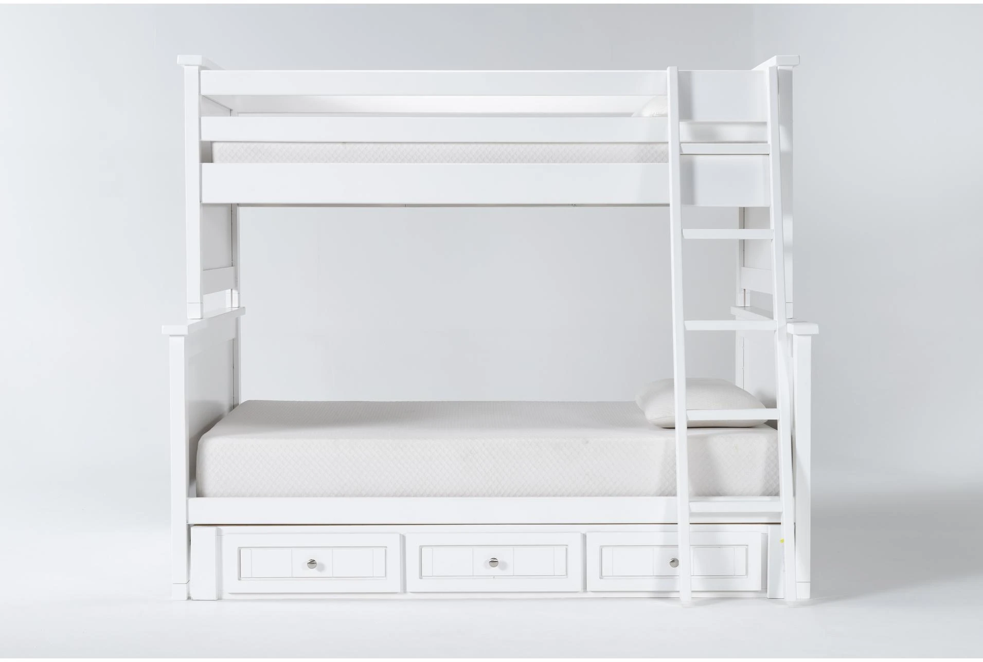 Mateo White Twin Over Full Bunk Bed, White Twin Over Full Bunk Bed With Drawers