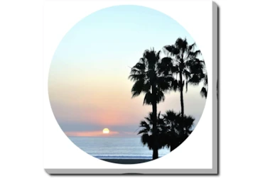 24X24 Coastal Sunset Palm With Gallery Wrap Canvas