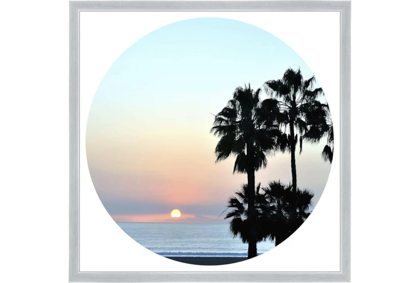 26X26 Coastal Sunset Palm With Silver Frame - 360