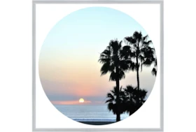 38X38 Coastal Sunset Palm With Silver Frame