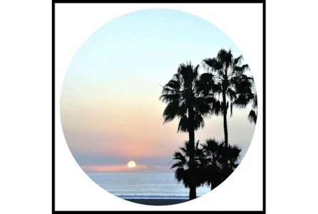 47X47 Coastal Sunset Palm With Black Frame - Main