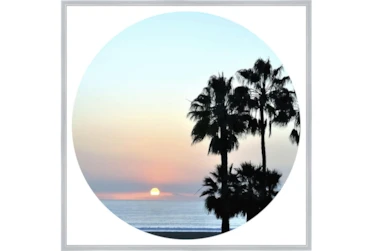 47X47 Coastal Sunset Palm With Silver Frame