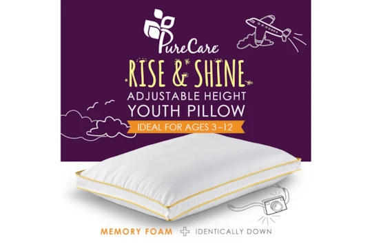 Purecare Kids Rise & Shine Adjustable Height Memory Foam Youth Pillow